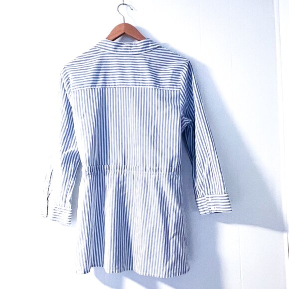 NEW English Factory Blue & White Striped Peplum Blouse with Drawstring Tie Waist - Picture 3 of 9